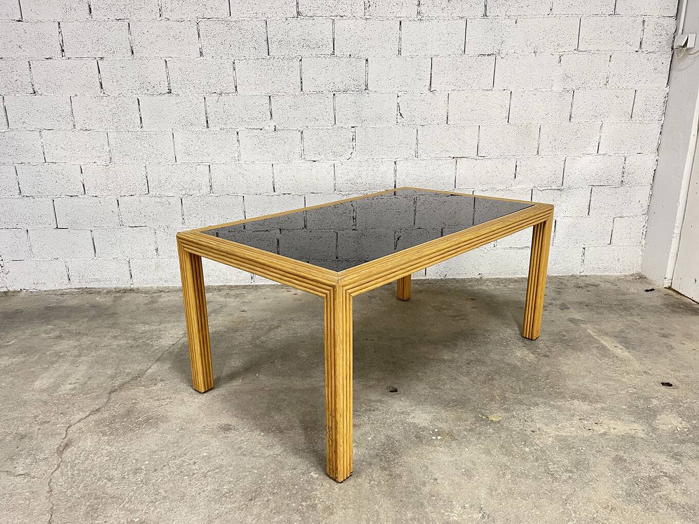 Italian rattan and glass table from the 1970s
