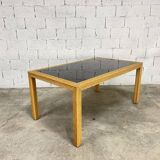 Italian rattan and glass table from the 1970s