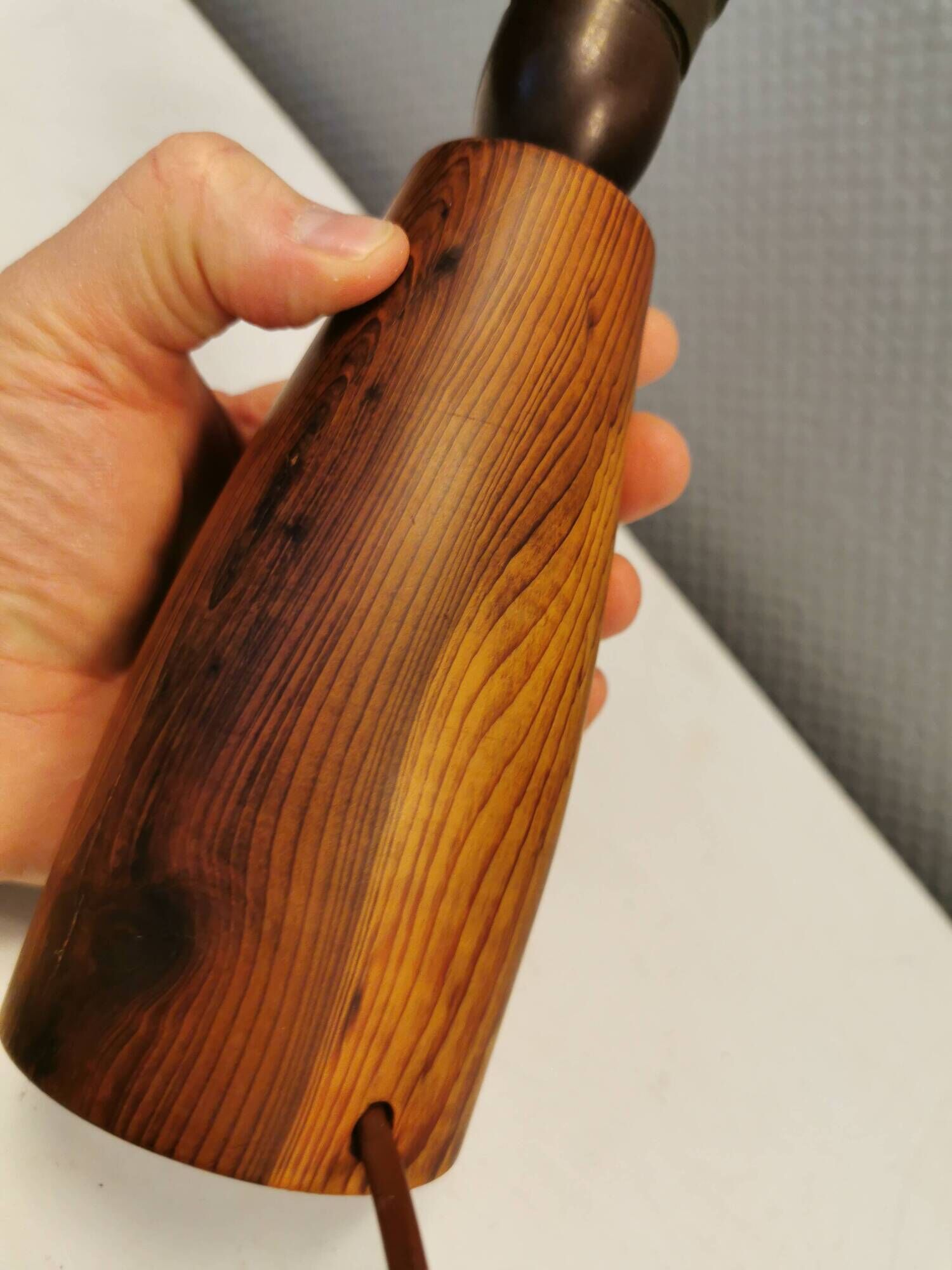 Very rare table lamp in turned wood by Stig Petterson Sweden 1950s.