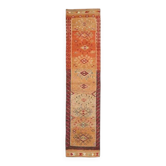 Tapis coureur vintage en laine et coton turc noué à la main orange 82x382