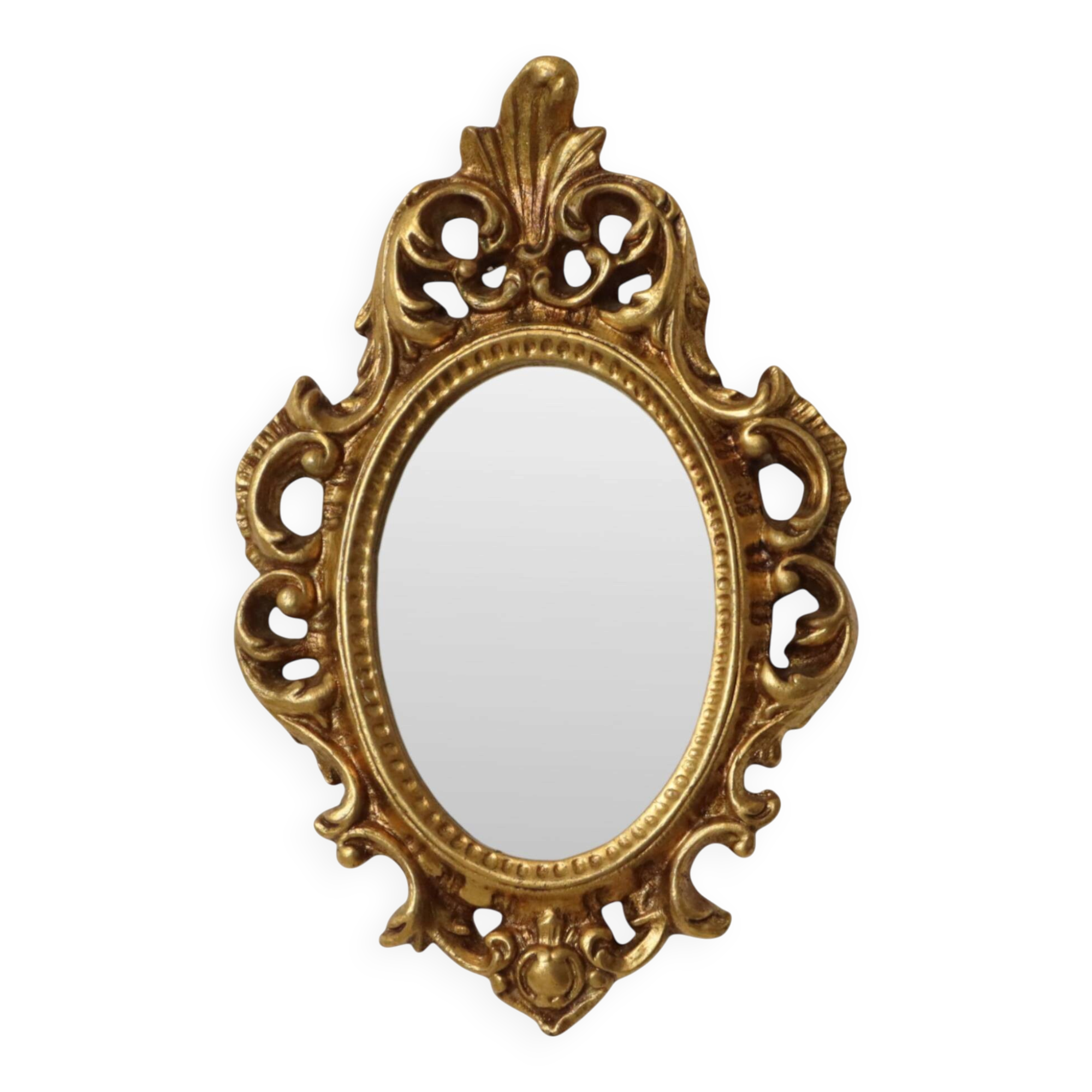 Small French Crested Mirror, Gold Leaf Gilt, Baroque Style, 35 cm