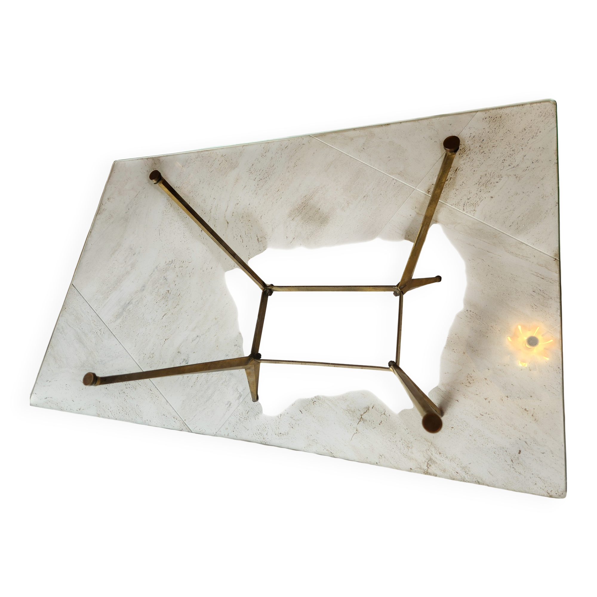 Vintage coffee table (1950s) with a glass top - bronze legs