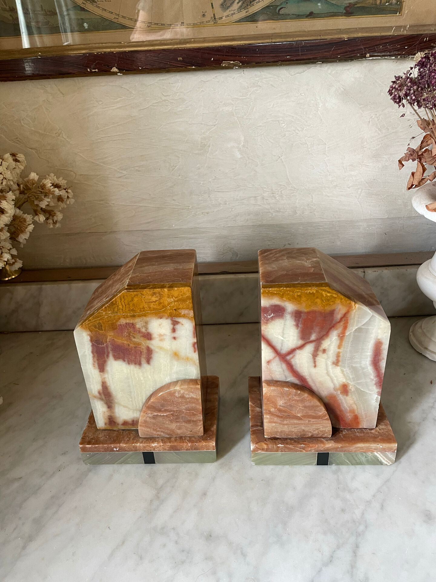 Pair of Art Deco marble and onyx bookends