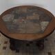 Round coffee table in oak and vintage stones