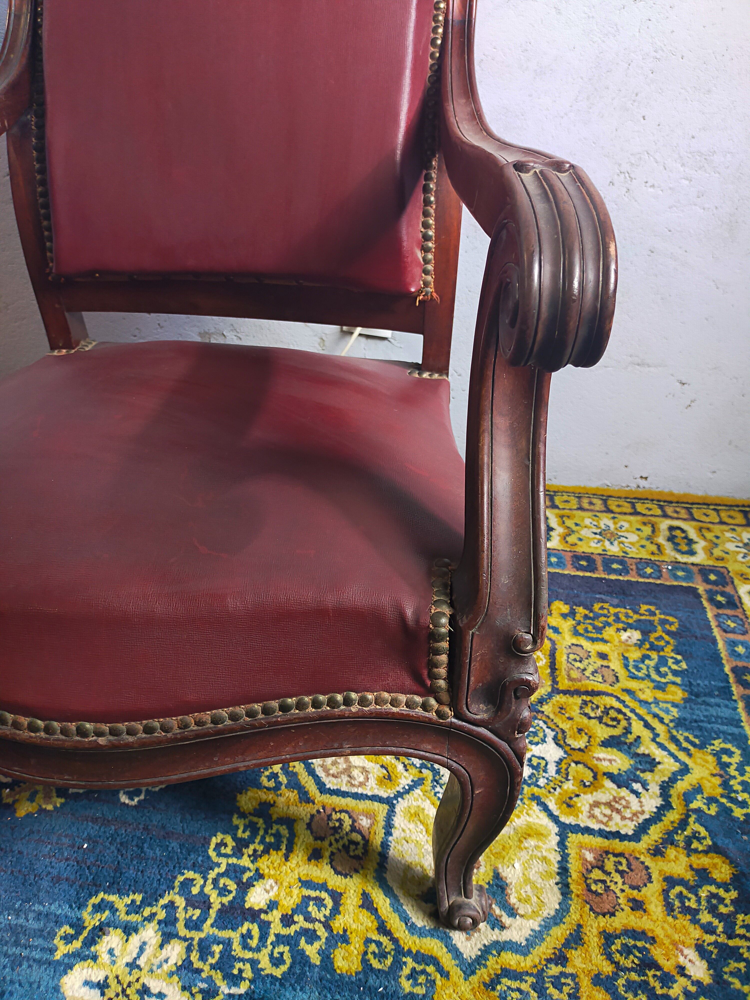 Series of 6 Louis XV armchairs in mahogany and leather
