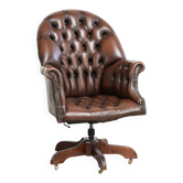 Brown cowhide leather Chesterfield office chair in luxurious English style