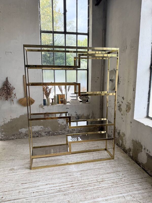 Etagère laiton 1970 Belgo Chrom regency