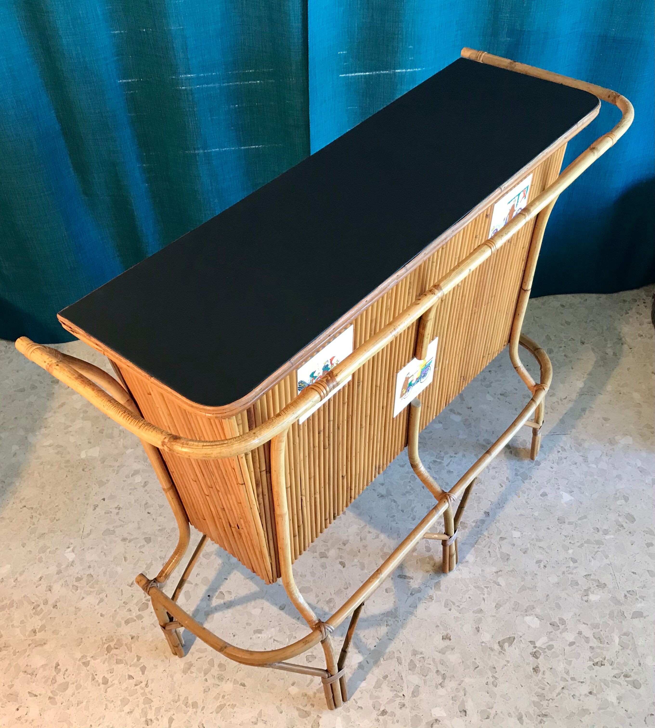 Bar and rattan stools 60s