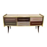 Mid-Century Modern Style Solid Wood and Colored Glass Italian Sideboard
