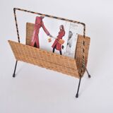 Ensemble de chaises en rotin italien du milieu du siècle avec table d'appoint et porte-revues