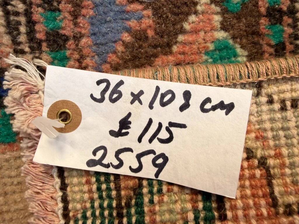 Small vintage Turkish rug 36x103 cm, short runner, mini carpet 2559