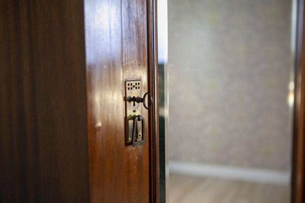20th-Century Mahogany Linen-Press with Mirror, 1950s
