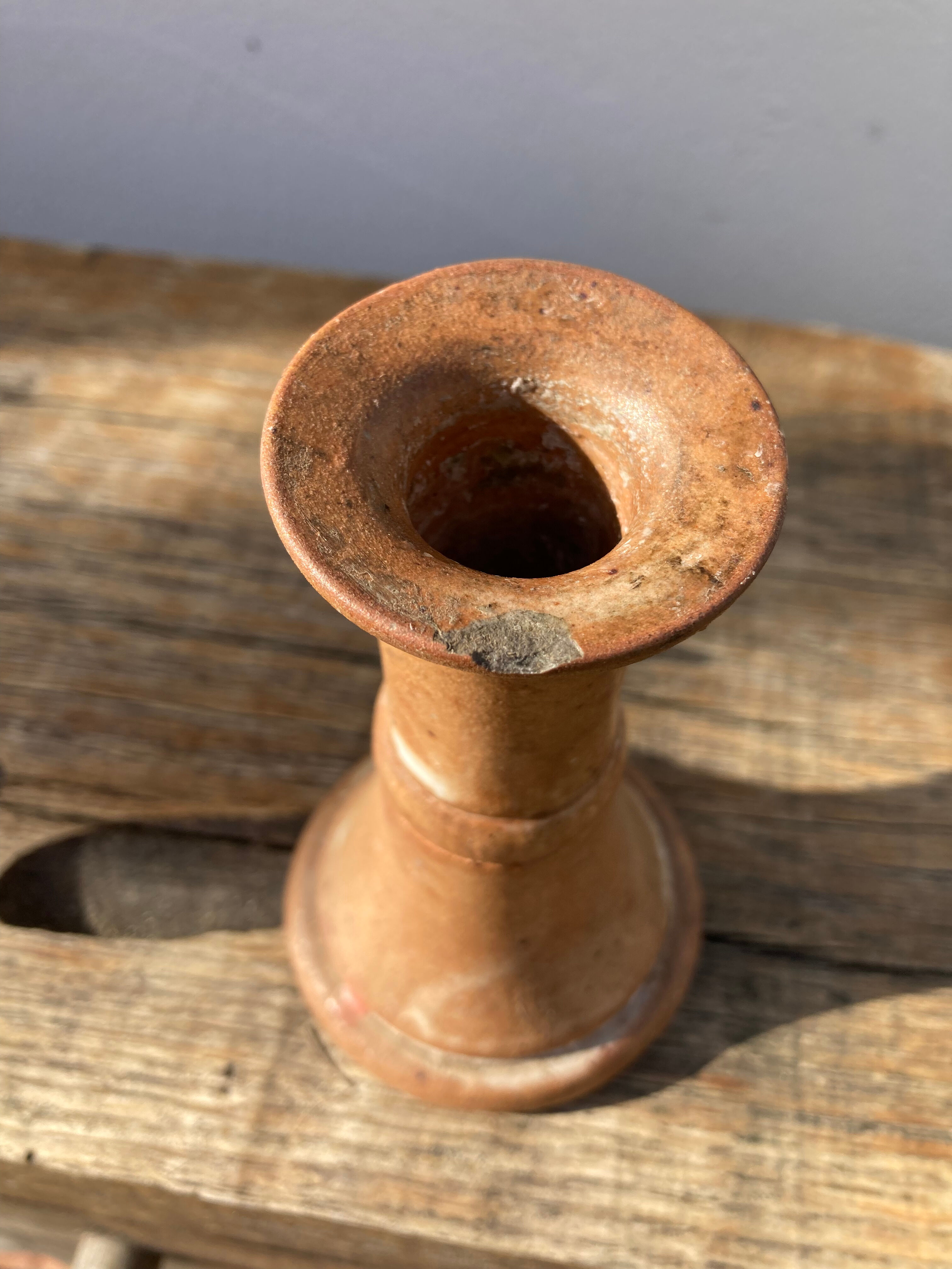 Candle holder in beige brown enamelled sandstone