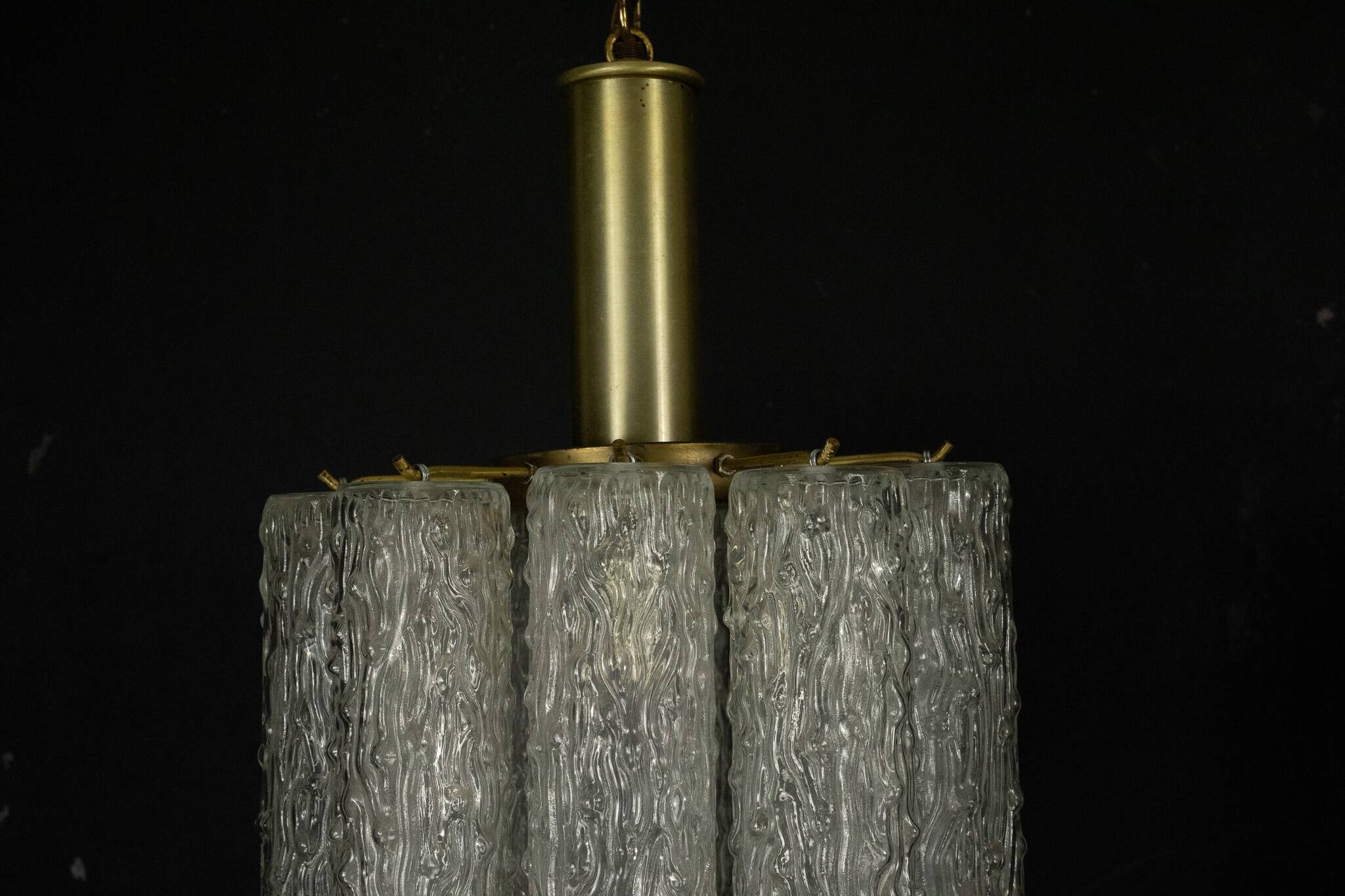 Pair of Murano glass and brass chandeliers