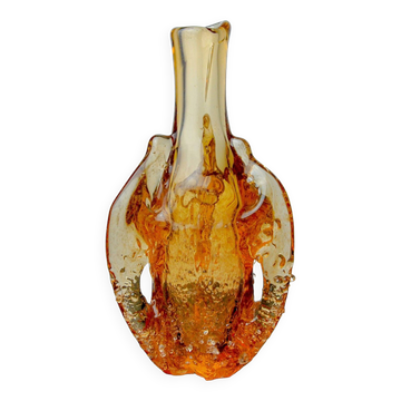 Vase Seguso orange, verre de Murano givré, Italie, 1970