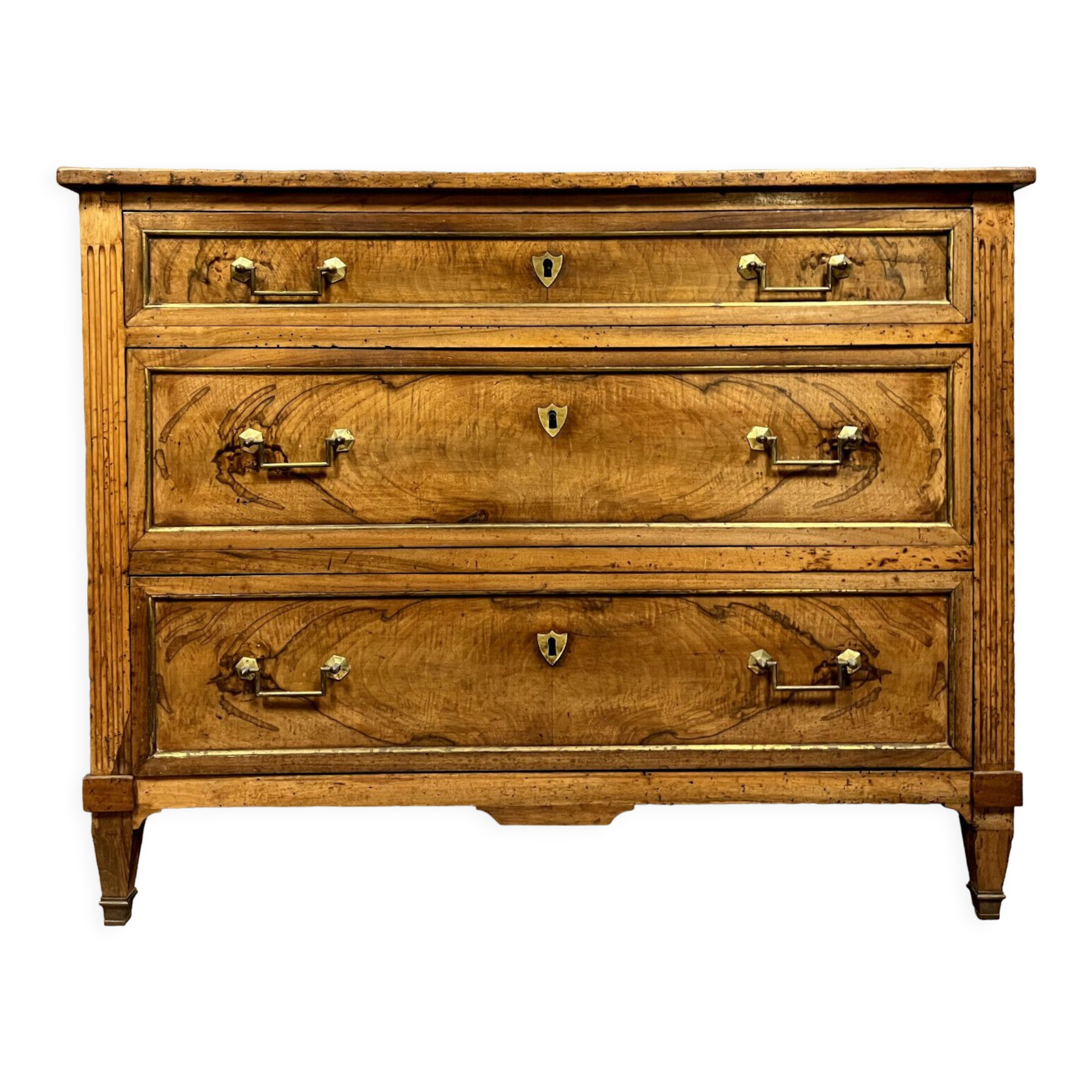 Louis XVI period chest of drawers in walnut and gilded brass nets circa 1780