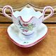Old sauceboat earthenware Lunéville model lantern pink tulip