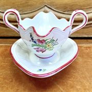 Ancienne saucière faïence Lunéville modèle réverbère rose tulipe