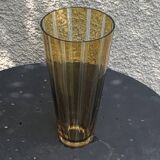 Bayadere patterned vase in glass, transparent and vintage ochre