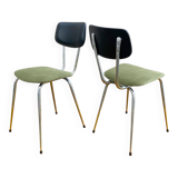 Pair of chrome metal, black leatherette and green velvet chairs, 1970s