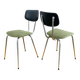 Pair of chrome metal, black leatherette and green velvet chairs, 1970s