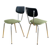 Pair of chrome metal, black leatherette and green velvet chairs, 1970s