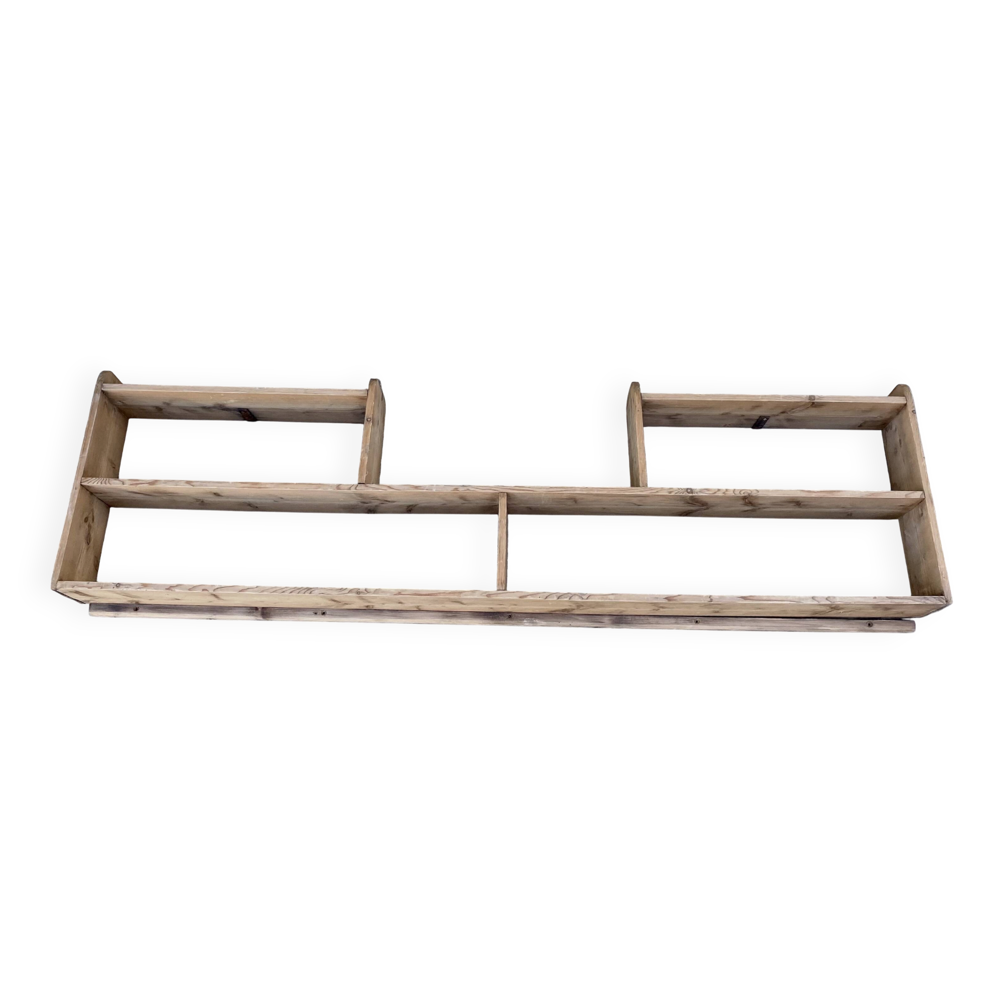 Large vintage wall shelf in raw wood
