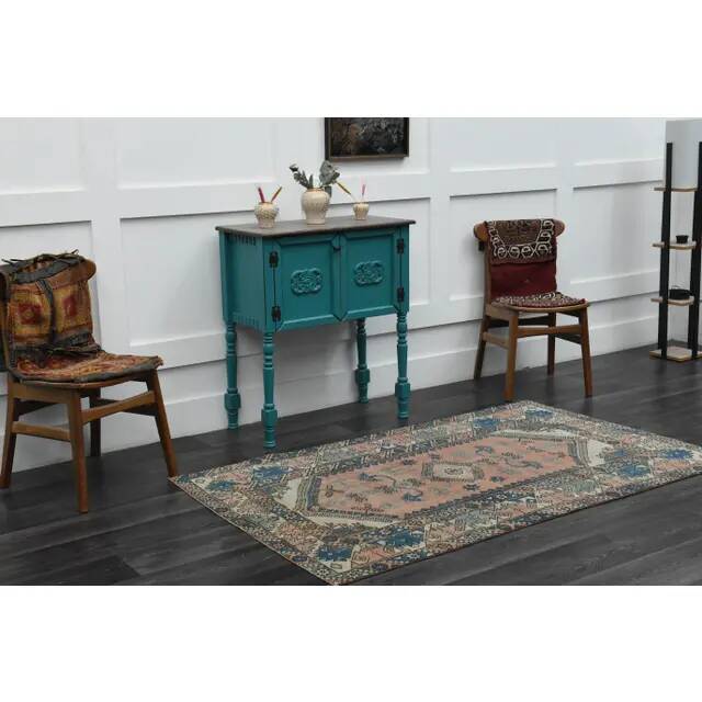 1970s Vintage Turkish Handmade Wool & Cotton Pink Area Rug