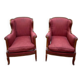 Pair of English wingback armchairs in mahogany, 19th century