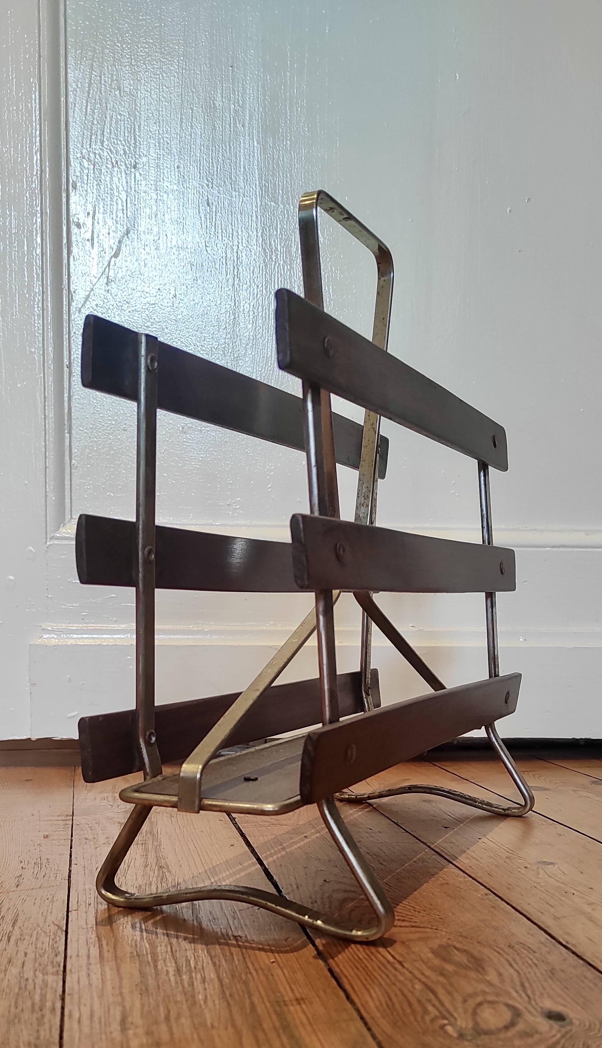 porte-revue bois & aluminium, années 70