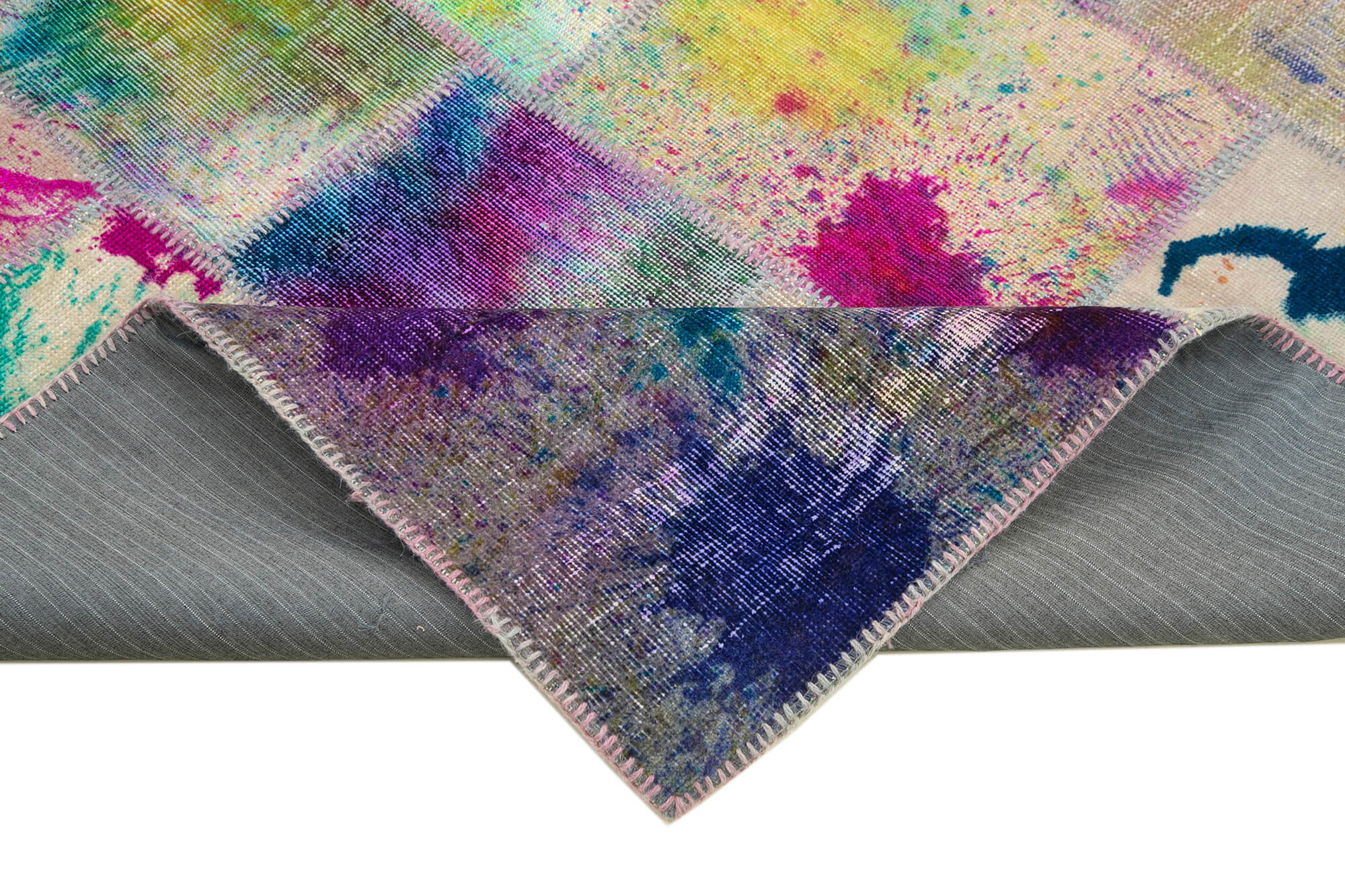 Handmade turkish overdyed 205 cm x 302 cm multicolor patchwork carpet