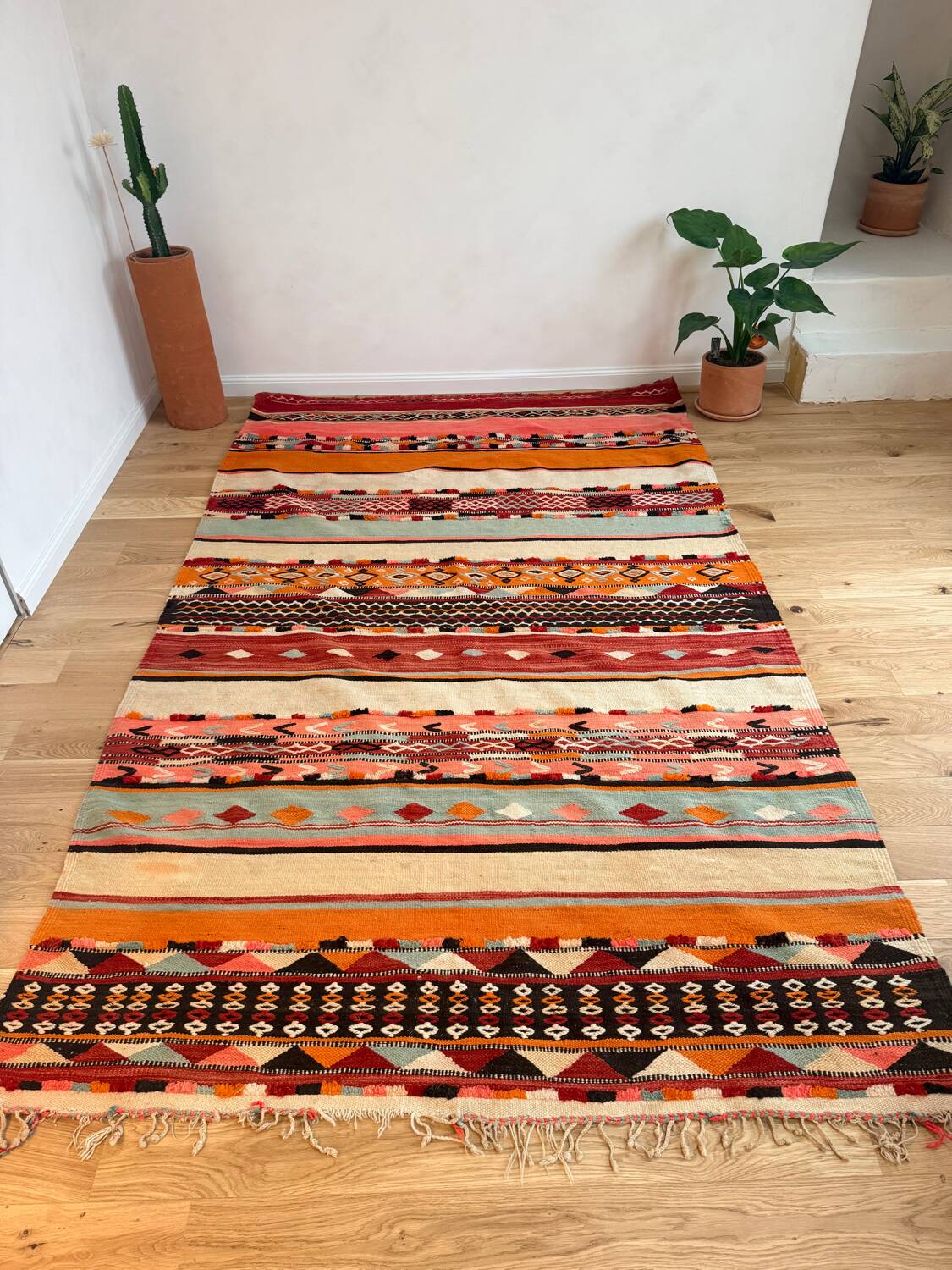 Vintage Berber rug, ancient Hanbel kilim.