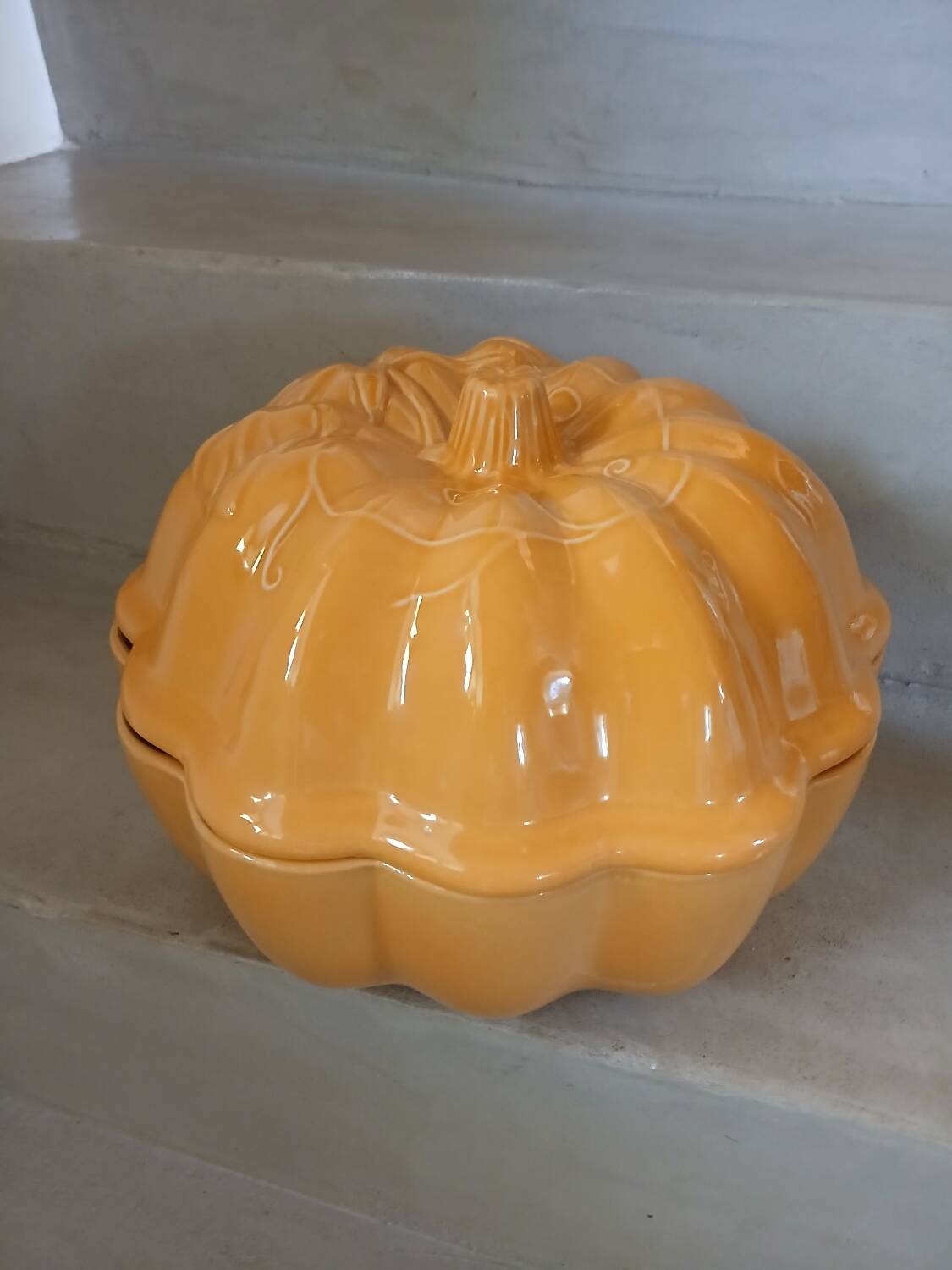 Antique pumpkin slip tureen