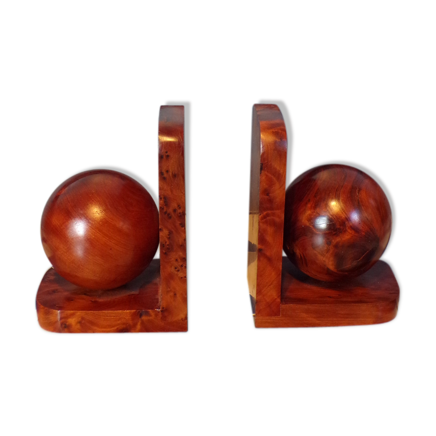 Pair of art deco bookends in thuya magnifying glass