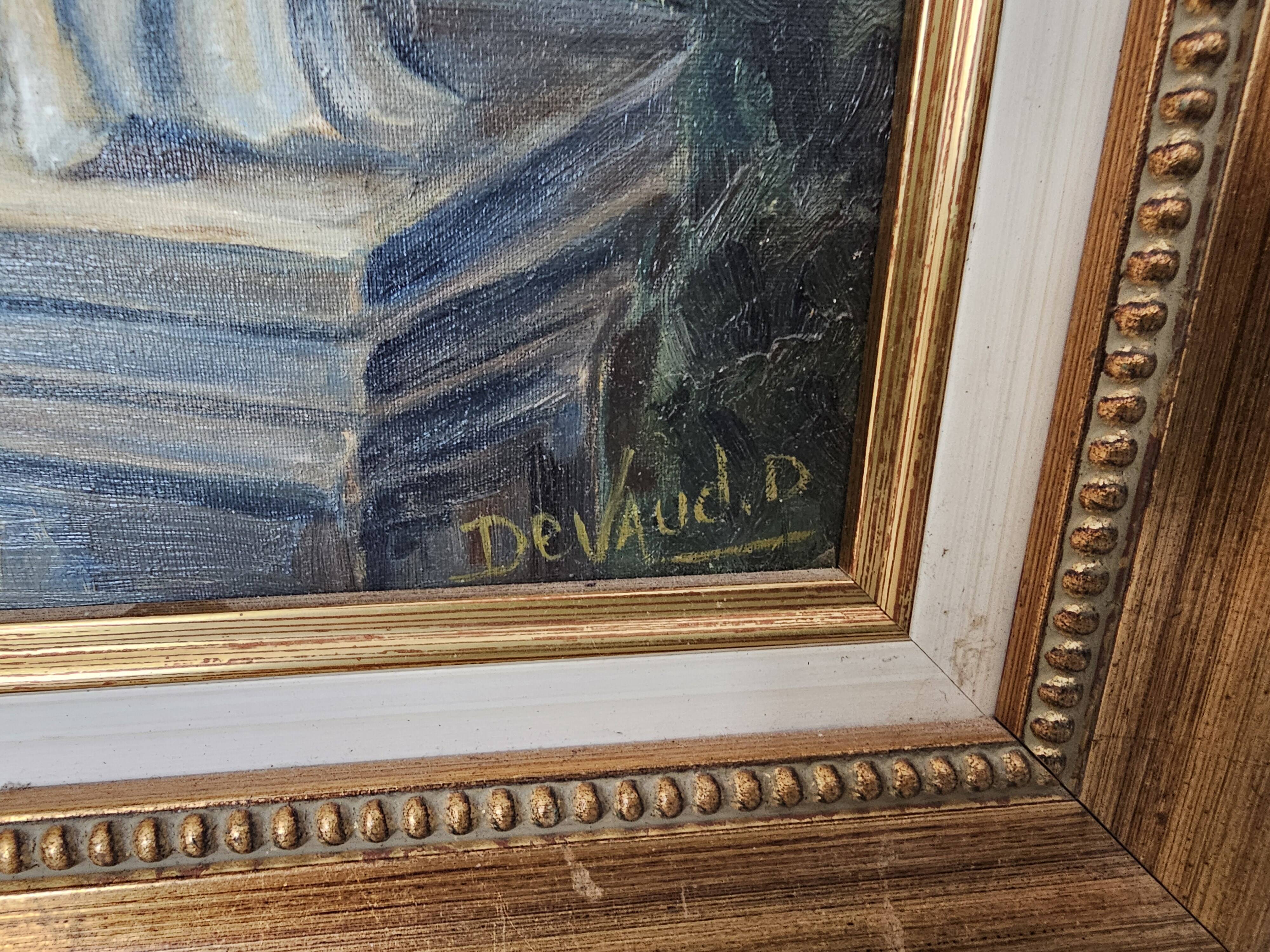 Oil on Canvas - Statue in a Park Signed Devaud