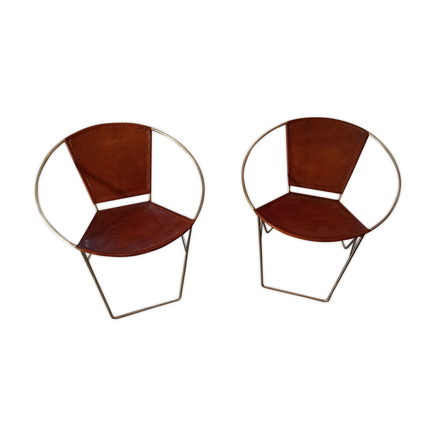 Paire de fauteuils en cuir marron clair