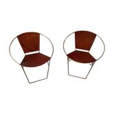 Paire de fauteuils en cuir marron clair