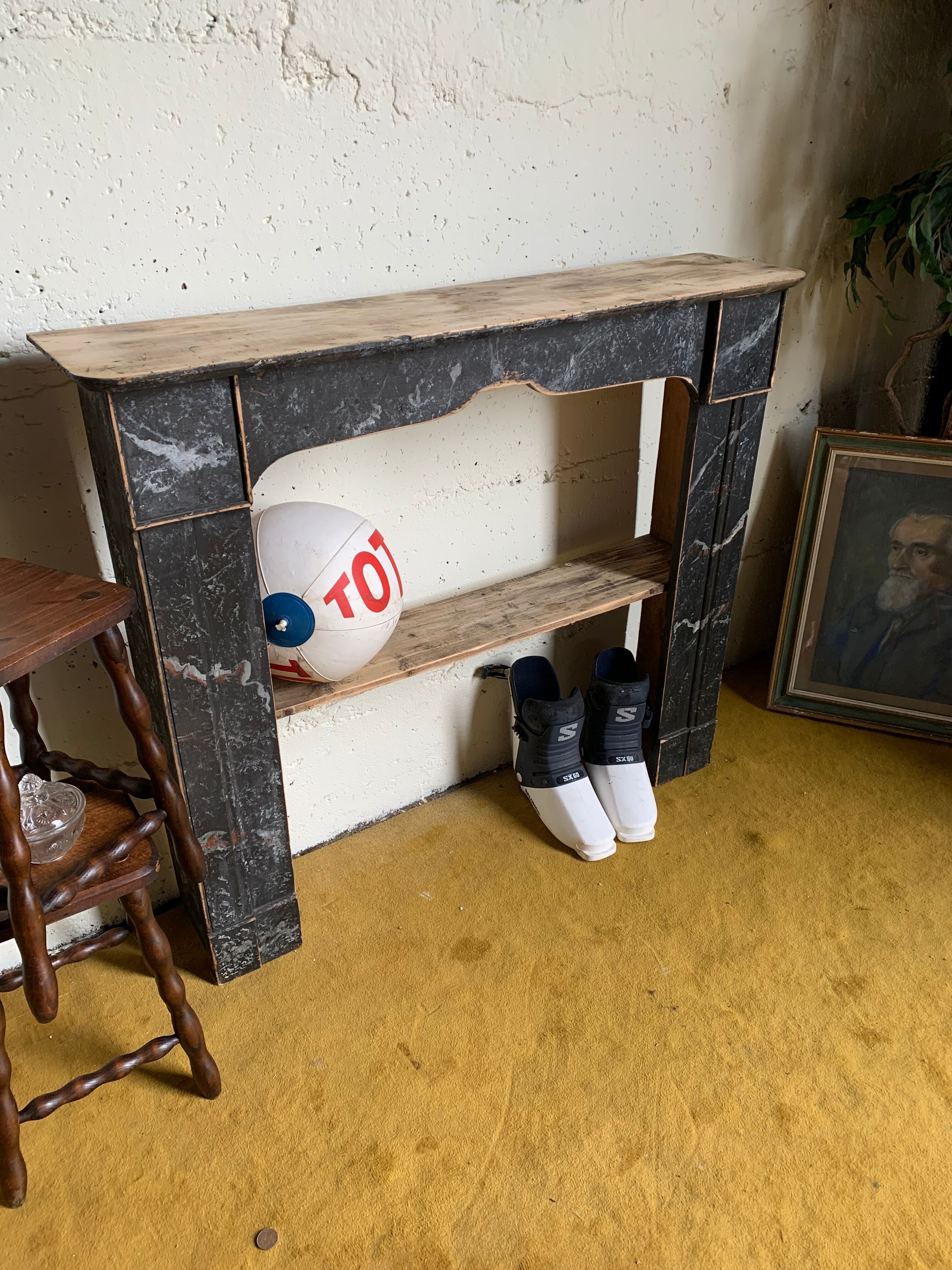 Shelf fireplace mantle.