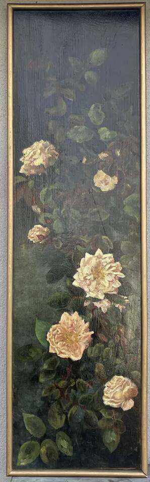 Painted panel of a still life in oil 90 x 27 cm