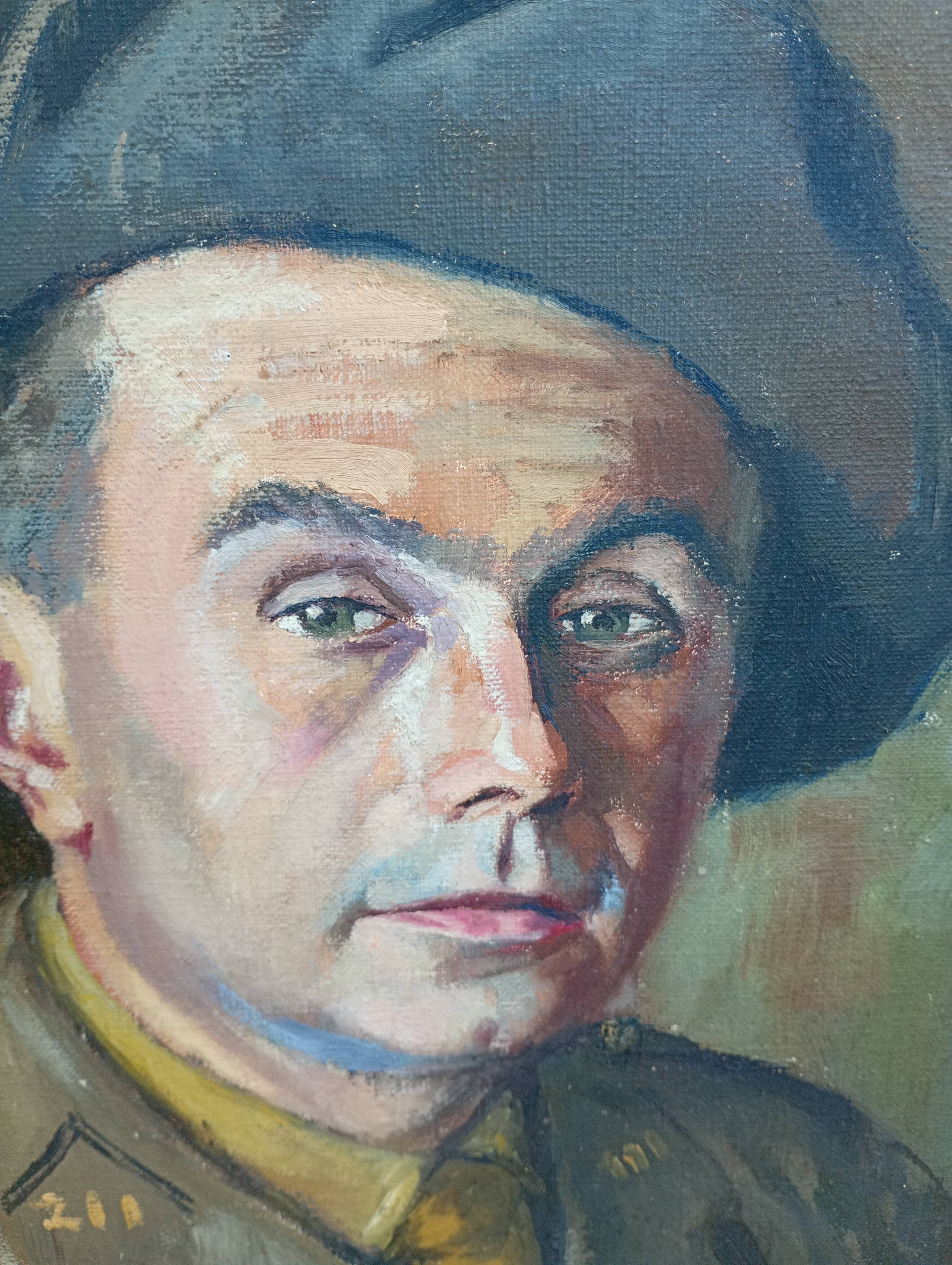 oil on canvas military portrait from the 1940s signed