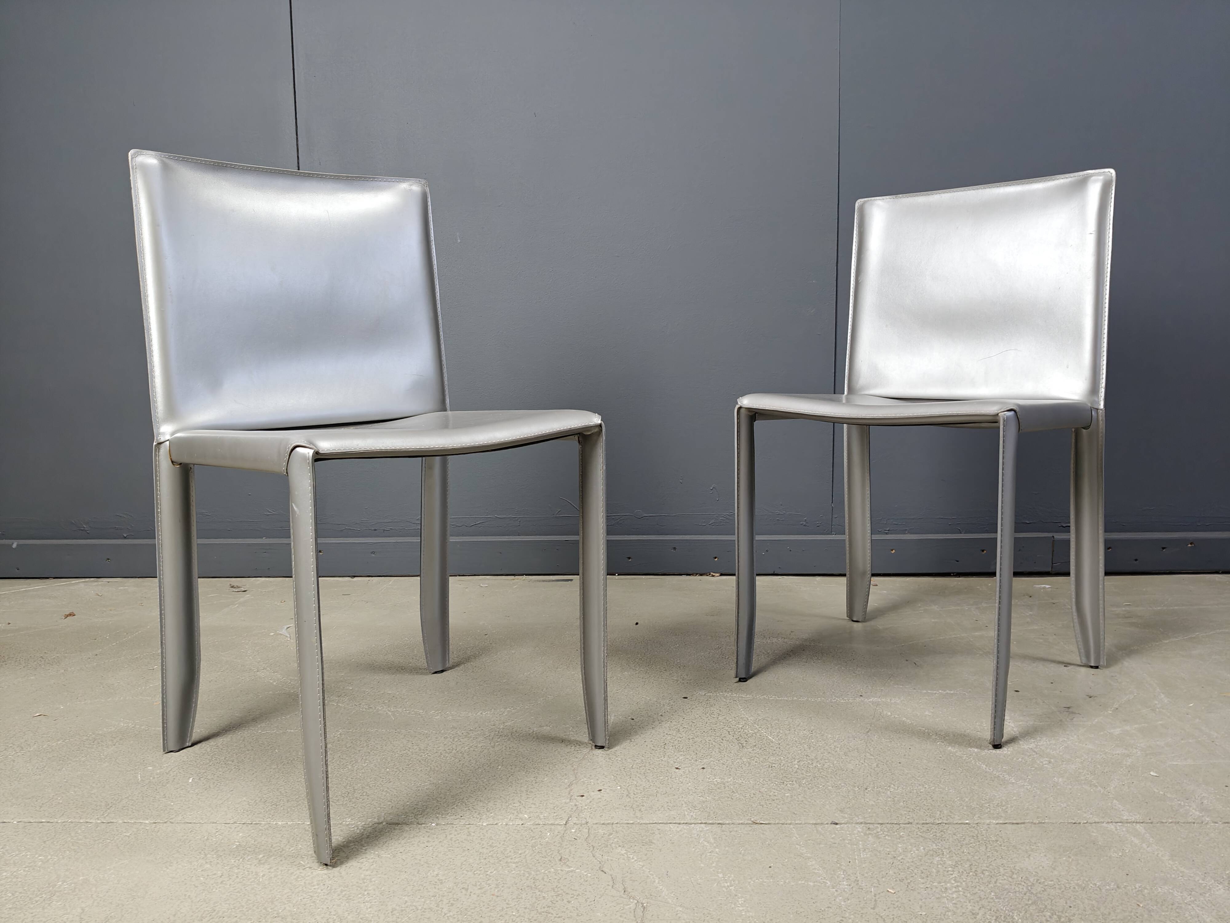 Chaises de salle à manger en cuir gris par Cattelan Italie, lot de 8 - années 1980