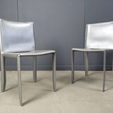 Chaises de salle à manger en cuir gris par Cattelan Italie, lot de 8 - années 1980