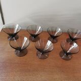 Set of 7 smoked glass art deco cups