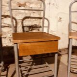 4 "Diana n° 325" designer chairs, 1950s boarding school chairs with drawers
