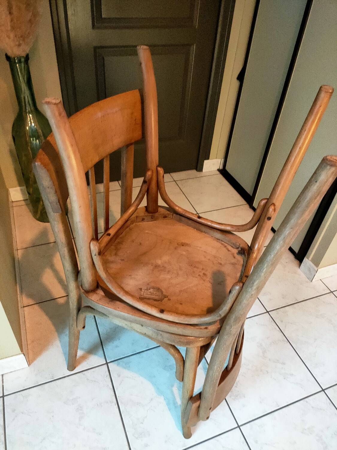 Pair of curved wooden bistro chairs
