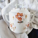 Large sugar bowl or pot in Limoges porcelain Limited Edition of oriental inspiration and hand painted