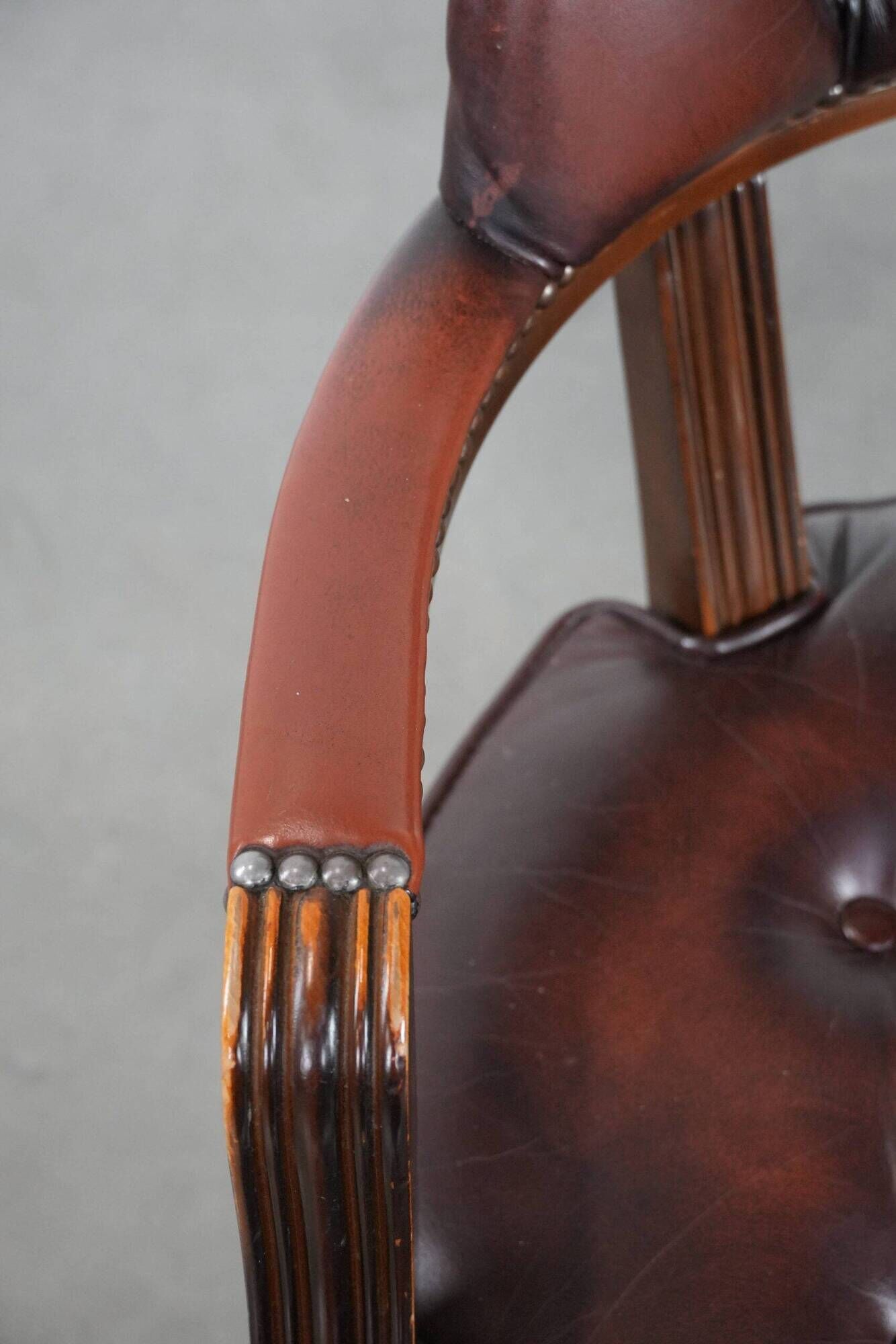 Brown cowhide leather Chesterfield desk/dining/side chair in English style