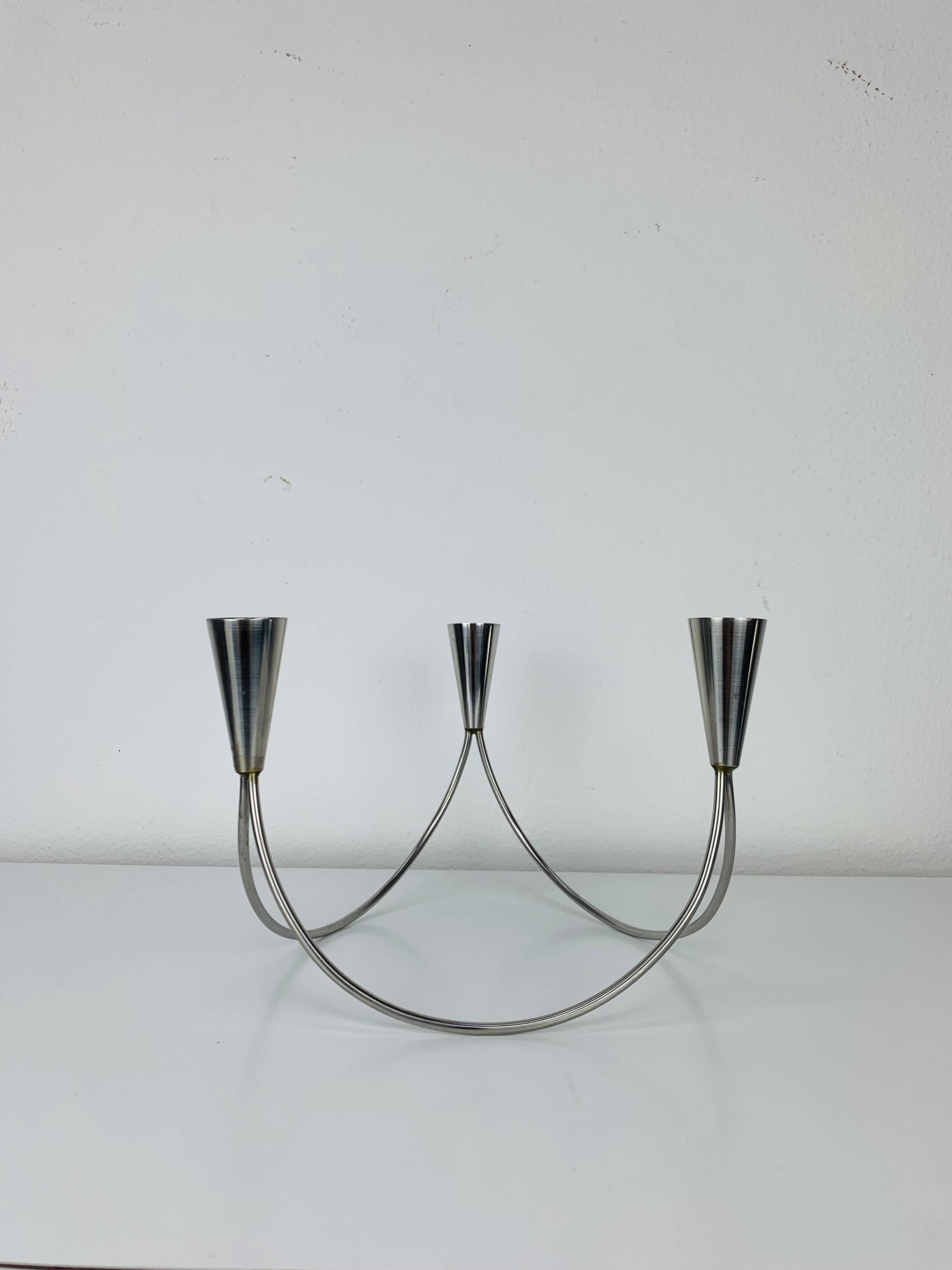 Vintage triple stainless steel candle holder