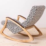 Mid Century Modern Vintage Rocking Chair, Czechoslovakia, 1950s, Reupholstered
