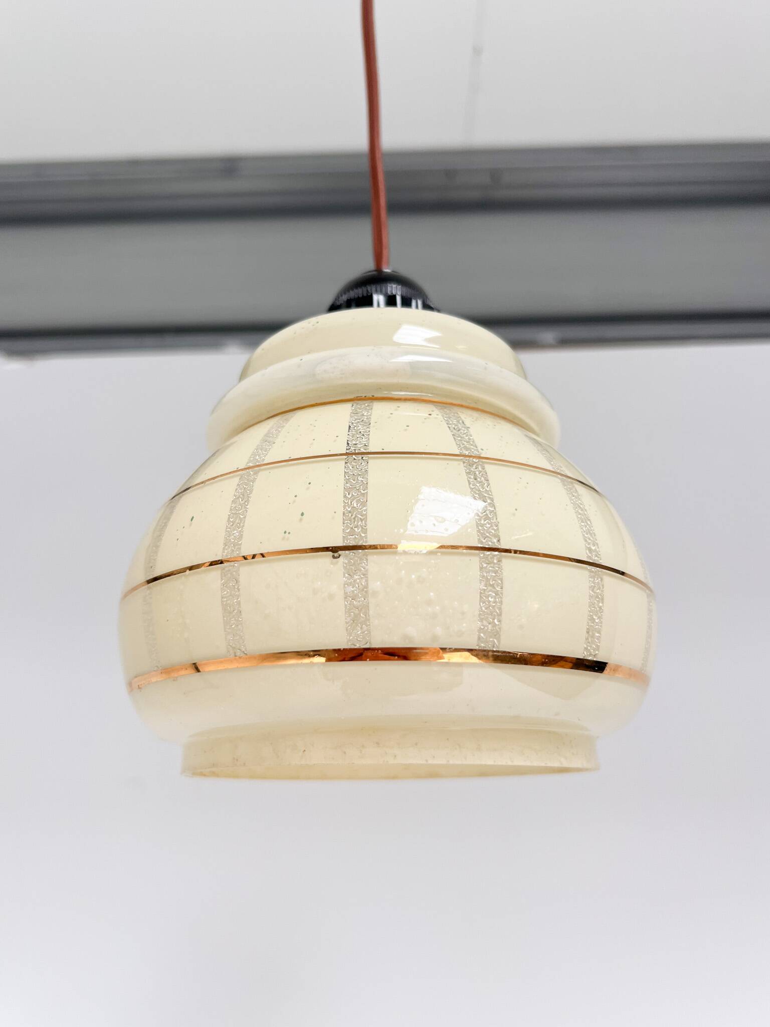Set of 2 vintage ceiling lamps with golden lines, 1960s